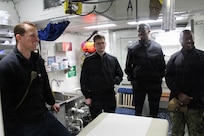 260306-N-OV429-2001 NEWPORT, R.I. (March 6, 2026) – Sailors from Navy Medicine Readiness and Training Command (NMRTC) New England, tour the sick bay onboard the future Arleigh Burke-class guided missile destroyer USS Harvey C. Barnum Jr. (DDG 124), March 6, 2026. The tour highlighted the vital role Navy Medicine plays in sustaining warfighter readiness at sea, reinforcing how medical Sailors contribute directly to mission success. NMRTC New England provides operational training to healthcare professionals through healthcare delivery to optimize both medical staff and Warfighter and readiness. (U.S. Navy photo by Hospital Corpsman Third Class Jammel Tilley)