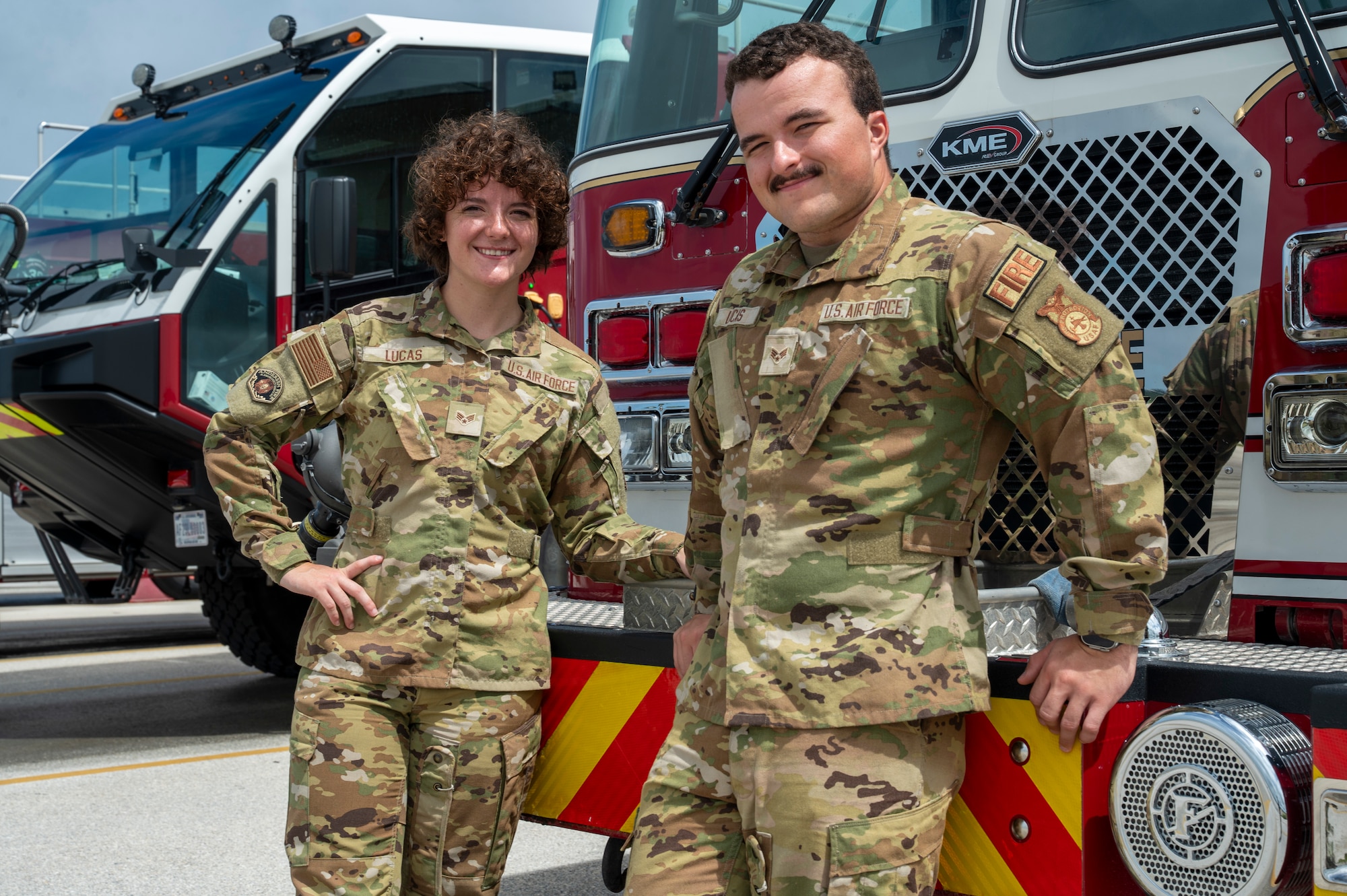 For U.S. Air Force Senior Airmen Alyssa Lucas and Carter Lucas, firefighting is more than a career field — it’s a shared calling shaped by family, service and a lifetime of influence that brought them together at the 36th Civil Engineer Squadron fire department.