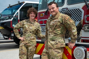 For U.S. Air Force Senior Airmen Alyssa Lucas and Carter Lucas, firefighting is more than a career field — it’s a shared calling shaped by family, service and a lifetime of influence that brought them together at the 36th Civil Engineer Squadron fire department.