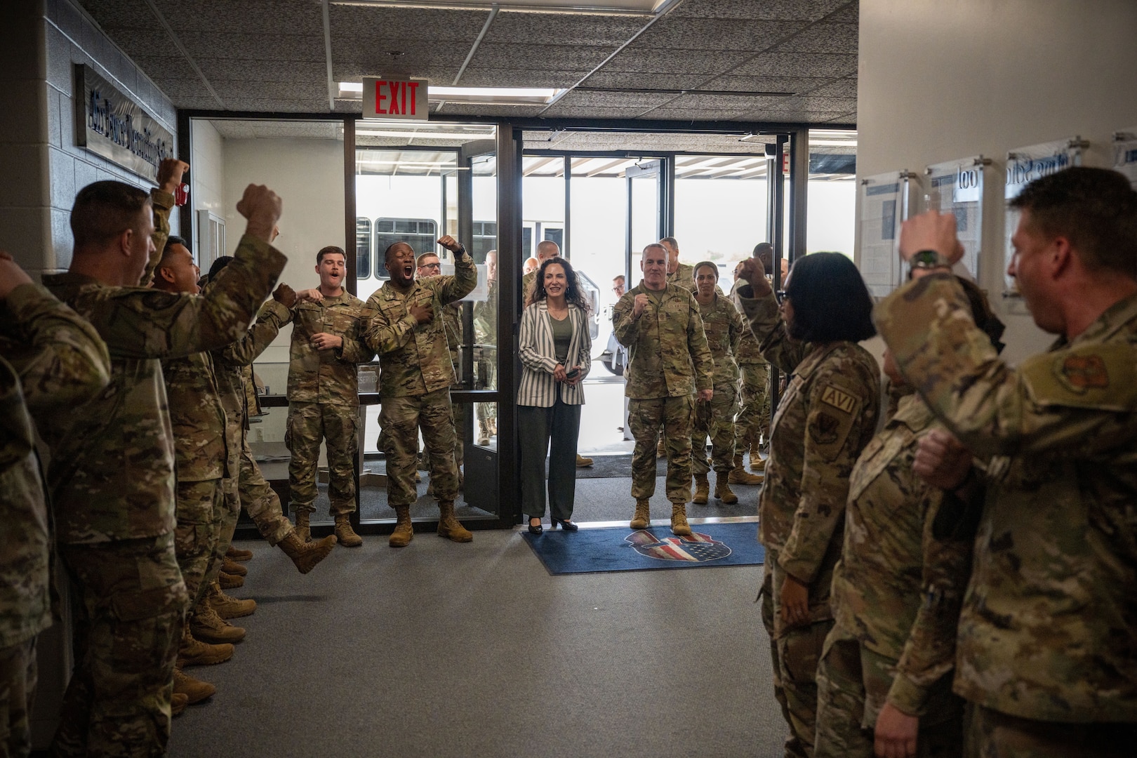 Chief Master Sergeant of the Air Force David R. Wolfe and his wife, Dr. Doniel Wolfe, arrive at the 344th Training Squadron Recruiting Schoolhouse