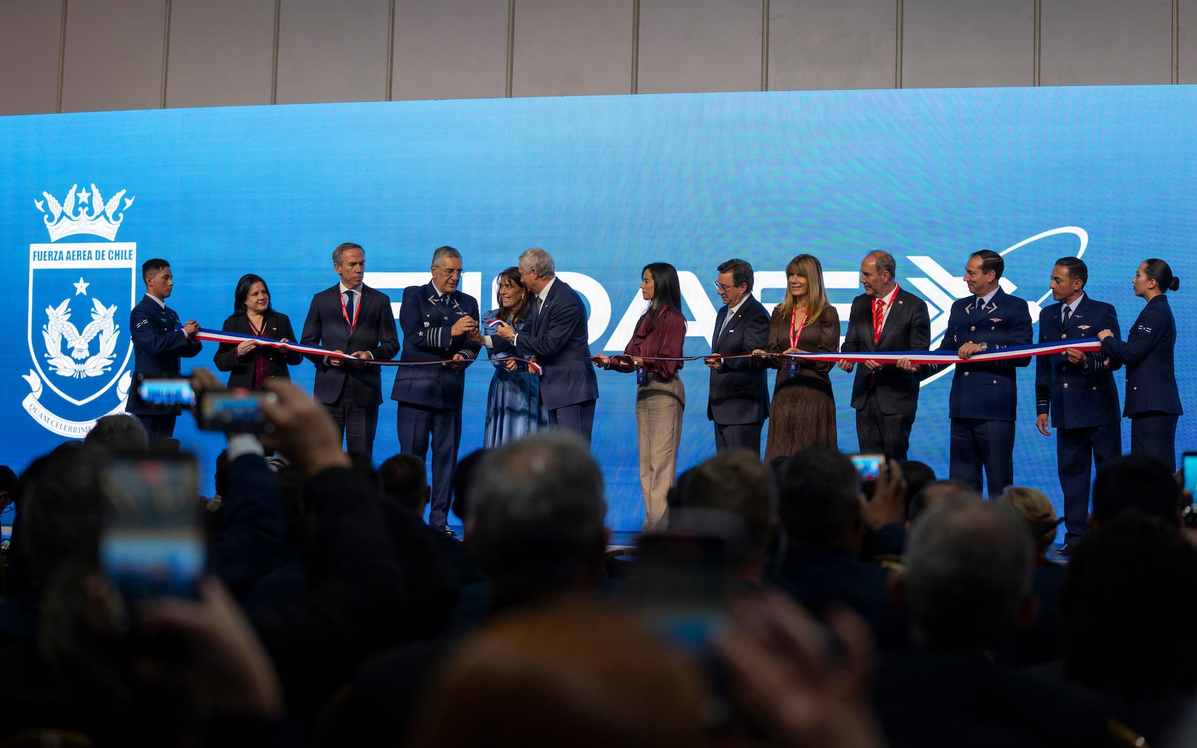 President of the Republic of Chile José Antonio Kast and Chilean senior government and military leaders participate in a ribbon-cutting ceremony during the Feria Internacional del Aire y del Espacio (FIDAE) 2026 opening ceremony in Santiago, Chile, April 7, 2026. The ceremony marked the official opening of FIDAE 2026 and highlighted Chile’s leadership in advancing international air and space cooperation and regional security. (U.S. Air Force photo by Andrea Jenkins)