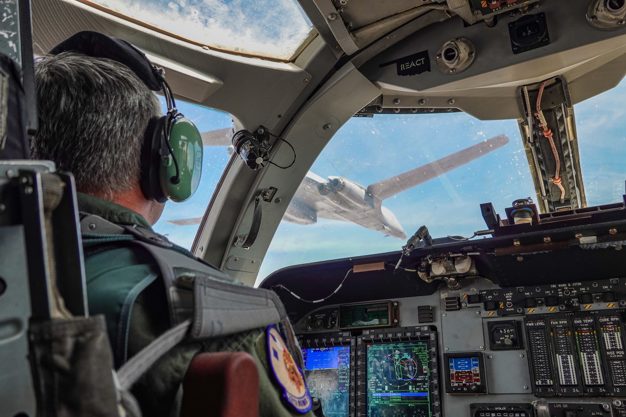 U.S. Air Force Chief Master Sgt. Shawn M. Aiello, Air Force Global Strike Command command chief, in a B-1B Lancer during a local training sortie at Dyess Air Force Base, Texas, March 31, 2026. The B-1 carries the largest conventional payload of both guided and unguided weapons in the Air Force inventory and is the backbone of America’s long-range bomber force. (Courtesy Photo)