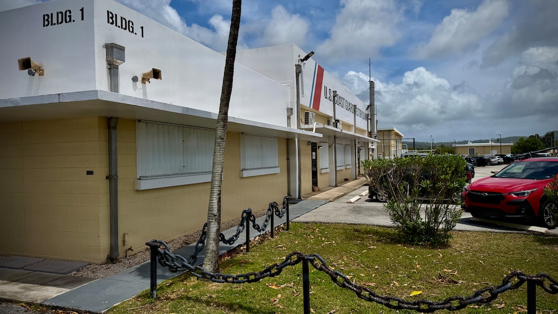 Members of U.S. Coast Guard Base Guam prepare the unit for heavy weather on April 10, 2026, ahead of storm Sinlaku. The U.S. Coast Guard is coordinating with the National Weather Service, Guam Homeland Security/Office of Civil Defense, Commonwealth of the Northern Mariana Islands Office of Homeland Security and Emergency Management, and local and federal partners as part of a unified One Marianas response. (U.S. Coast Guard photo by Chief Warrant Officer Sara Muir)