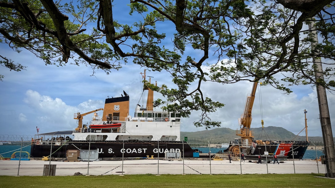 Members of USCGC Hickory (WLB 212) prepare the cutter to sail on April 10, 2026, ahead of storm Sinlaku. U.S. Coast Guard cutters homeported in Apra Harbor are scheduled to depart the island ahead of tropical storm force winds. This is standard practice and is not a withdrawal of support. Repositioning preserves the cutter crews’ ability to return quickly and respond to post-storm emergencies, including search and rescue, once it is safe to operate. (U.S. Coast Guard photo by Chief Warrant Officer Sara Muir)