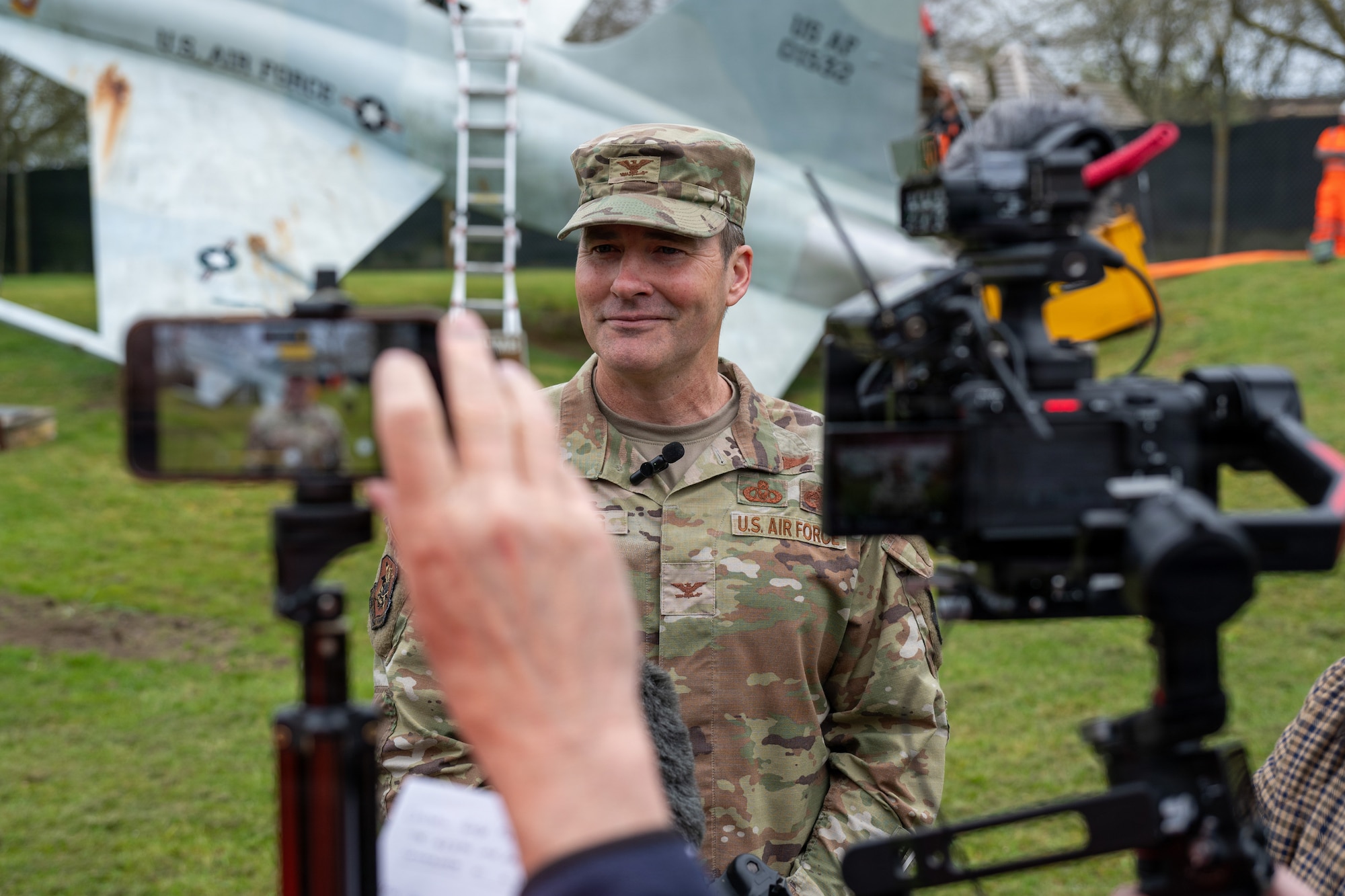 U.S. Air Force Col. Michael Fleming, 423d Air Base Group commander, is interviewed