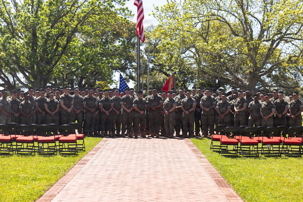 U.S. Marines with the 2nd Marine Division pose for a photo after being recognized for their performance during an awards ceremony at Marine Corps Base Camp Lejeune, North Carolina, April 3, 2026. The ceremony highlighted the Marines' proficiency in small-unit tactics, marksmanship, and combat readiness. (U.S. Marine Corps photo by Cpl. Gonzalez Jimenez)