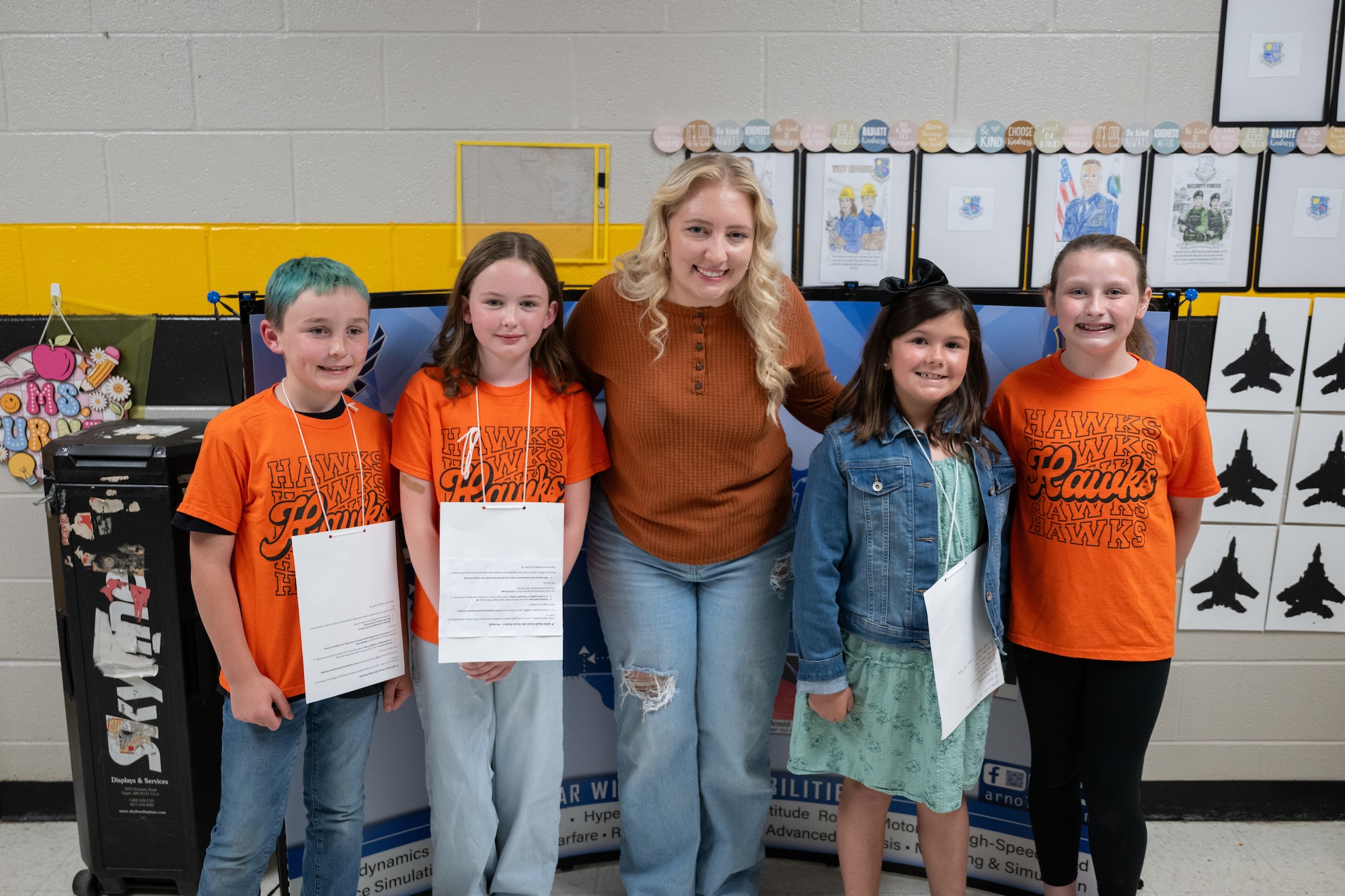 AEDC Test Engineer Samantha Hasty attended the Meet the Heroes: Community Partner Hall of Fame event that was held at Hickerson Elementary, April 6, 2026. Hasty was among the engineers who spoke to the students during their tour in February about the base and her daily job duties. (U.S. Air Force photo by Keith Thornburgh)