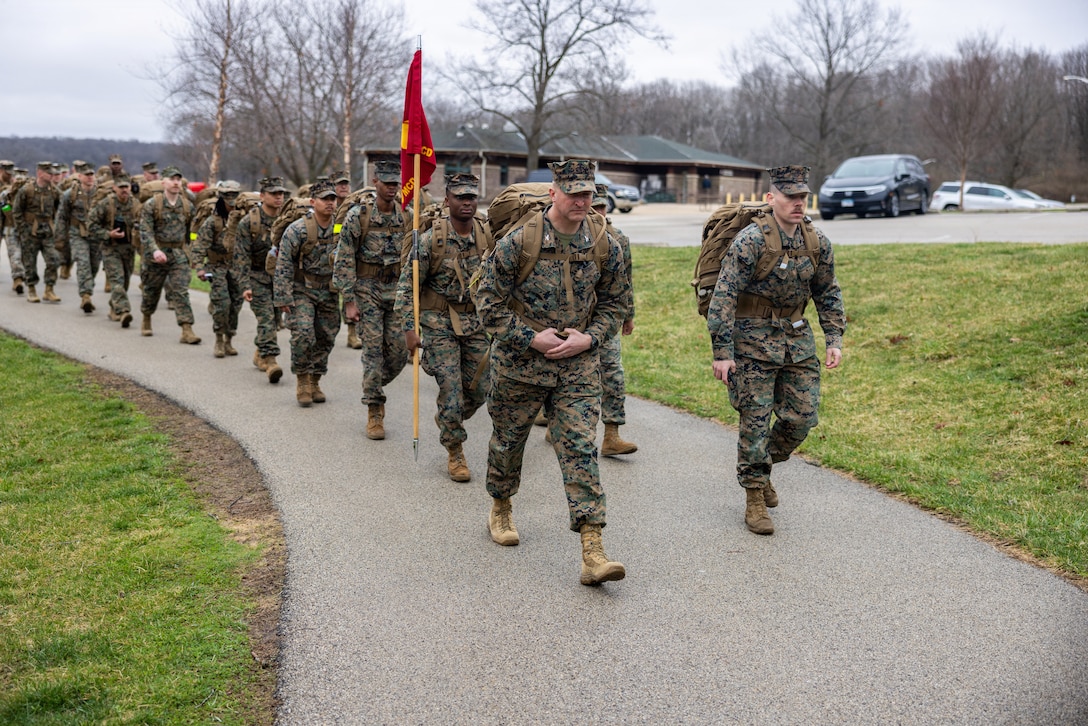 9th MCD conducts a 15-kilometer hike at Rock Cut State Park in Caledonia, Illinois, April 3, 2026