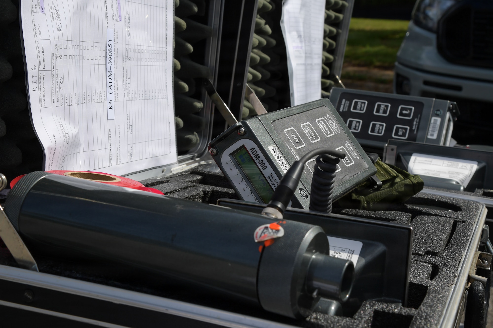 Equipment used for radiological testing is on display.