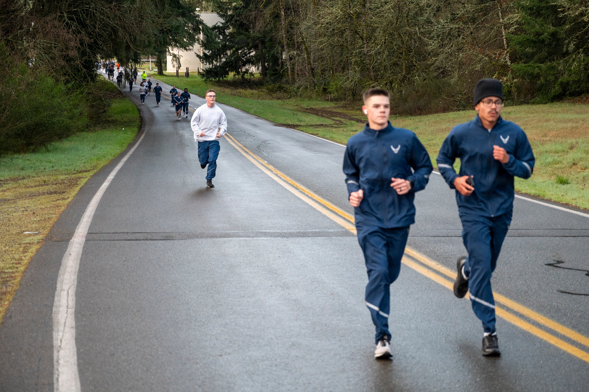 Sexual Assault Awareness and Prevention Month Glow Run 5K participants run along the racecourse at Joint Base Lewis-McChord, Washington, April 2, 2025.