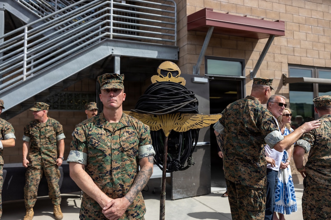 U.S. Marine Corps Sgt. Dakota Meyer, a graduate of Basic Reconnaissance Course 2-26 and Medal of Honor recipient, participates in the graduation ceremony for BRC 2-26 with Reconnaissance Training Company, at Marine Corps Base Camp Pendleton, Calif., April 3, 2026. Employed as an element of the Marine Air-Ground Task Force, Reconnaissance Marines operate in specialized teams to provide timely information to the supported commander to shape and influence the battlefield. (U.S. Marine Corps photo by Lance Cpl. Caitlyn Watts)