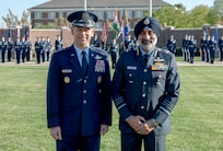 Air Force Chief of Staff Gen. Ken Wilsbach and Chief Master of the Air Force David Wolfe greet Indian Air Force Chief of the Air Staff Air Chief Marshal Omar Preet Singh at Joint Base Anacostia Bolling, Washington D.C., April 8, 2026. (Photo by Chad Trujillo)