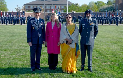 Air Force Chief of Staff Gen. Ken Wilsbach and Chief Master of the Air Force David Wolfe greet Indian Air Force Chief of the Air Staff Air Chief Marshal Omar Preet Singh at Joint Base Anacostia Bolling, Washington D.C., April 8, 2026. (Photo by Chad Trujillo)