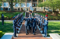 Air Force Chief of Staff Gen. Ken Wilsbach and Chief Master of the Air Force David Wolfe greet Indian Air Force Chief of the Air Staff Air Chief Marshal Omar Preet Singh at Joint Base Anacostia Bolling, Washington D.C., April 8, 2026. (U.S. Air Force photo by Chad Trujillo)