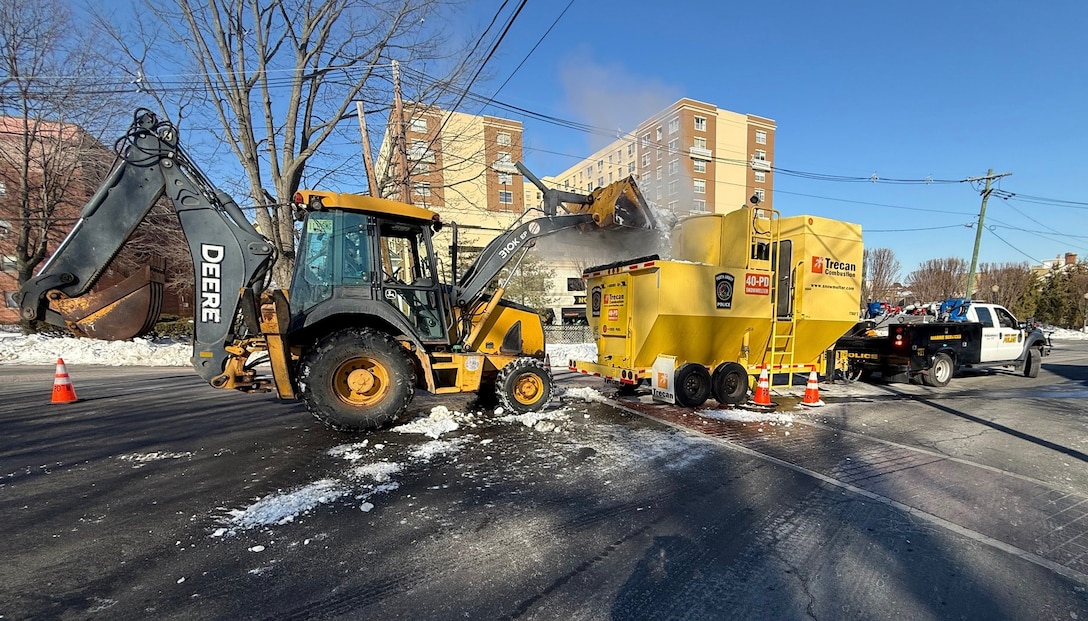 The Perth Amboy Police department used a snow melter obtained through DLA’s Law Enforcement Support Office, administered by DLA Disposition Services LESO program,  to clear streets after a snowstorm that left about 12 inches of snow on the city.