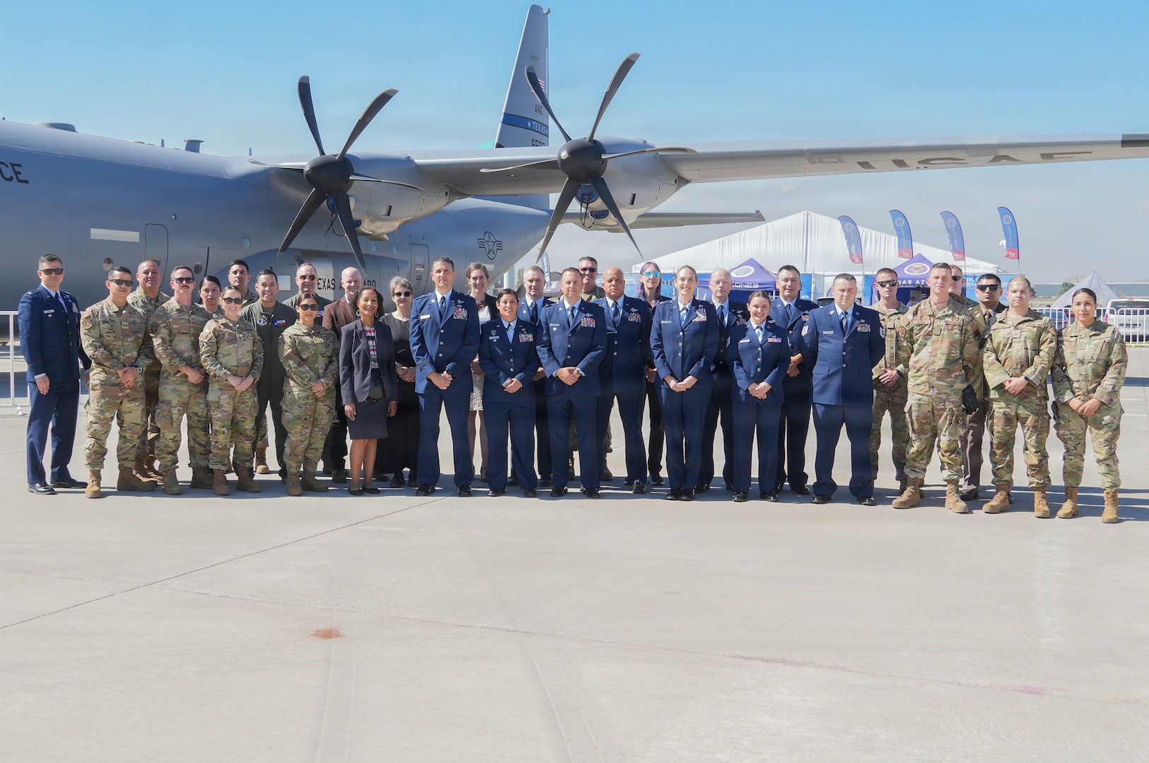 Texas Air National Guardsmen participate in opening day activities during the FIDAE Air Show in Santiago, Chile, April 7, 2026.