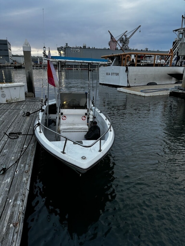 A vessel used to transport four suspected aliens sits vacant in San Diego, California, April 9, 2026. A Coast Guard boarding team assigned to the 87-foot Marine Protector-Class Coast Guard Cutter Narwhal (WPB-87335) interdicted three suspected aliens approximately 5 miles offshore of Point Loma. (U.S. Coast Guard courtesy photo)