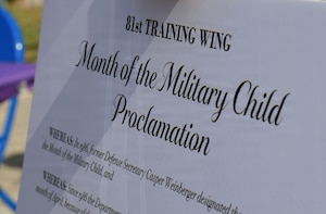 A month of the military child proclamation is on display.