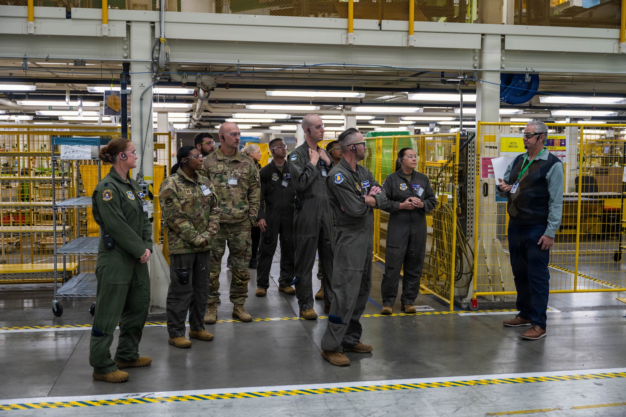 22nd Air Refueling Wing Airmen tour the Boeing factory in Everett, Washington, April 2, 2026. The Boeing factory in Everett is the largest manufacturing building in the world, covering 472 million cubic feet of space. (U.S. Air Force photo by Airman 1st Class Patrick O’Neill)