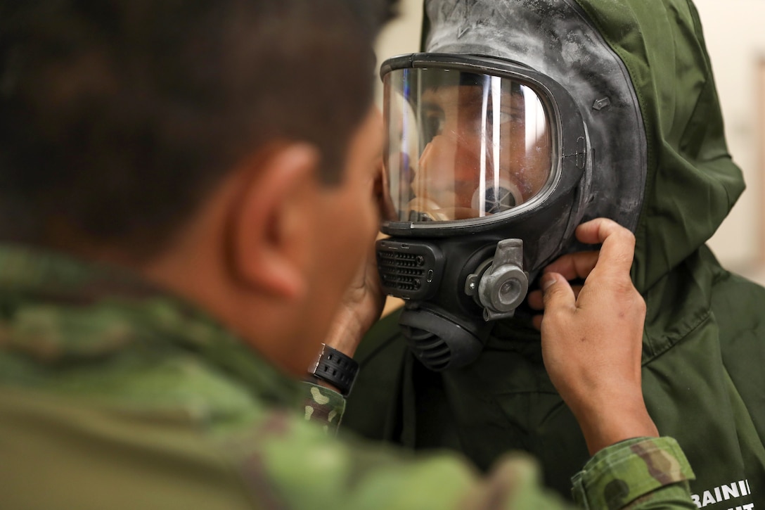 Ecuadorian Army soldiers participate in a State Partnership Program visit with the Kentucky Army National Guard’s 103rd Chemical Battalion at the unit’s readiness center in Burlington, Ky., March 12, 2026. The visit provided an opportunity for partner forces to exchange knowledge, strengthen professional relationships and enhance cooperation between the two militaries. (U.S. Army National Guard photo by Sgt. 1st Class Benjamin Crane)