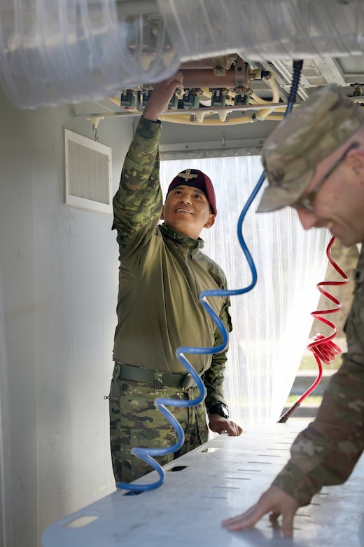 Ecuadorian Army soldiers participate in a State Partnership Program visit with the Kentucky Army National Guard’s 103rd Chemical Battalion at the unit’s readiness center in Burlington, Ky., March 12, 2026. The visit provided an opportunity for partner forces to exchange knowledge, strengthen professional relationships and enhance cooperation between the two militaries. (U.S. Army National Guard photo by Sgt. 1st Class Benjamin Crane)