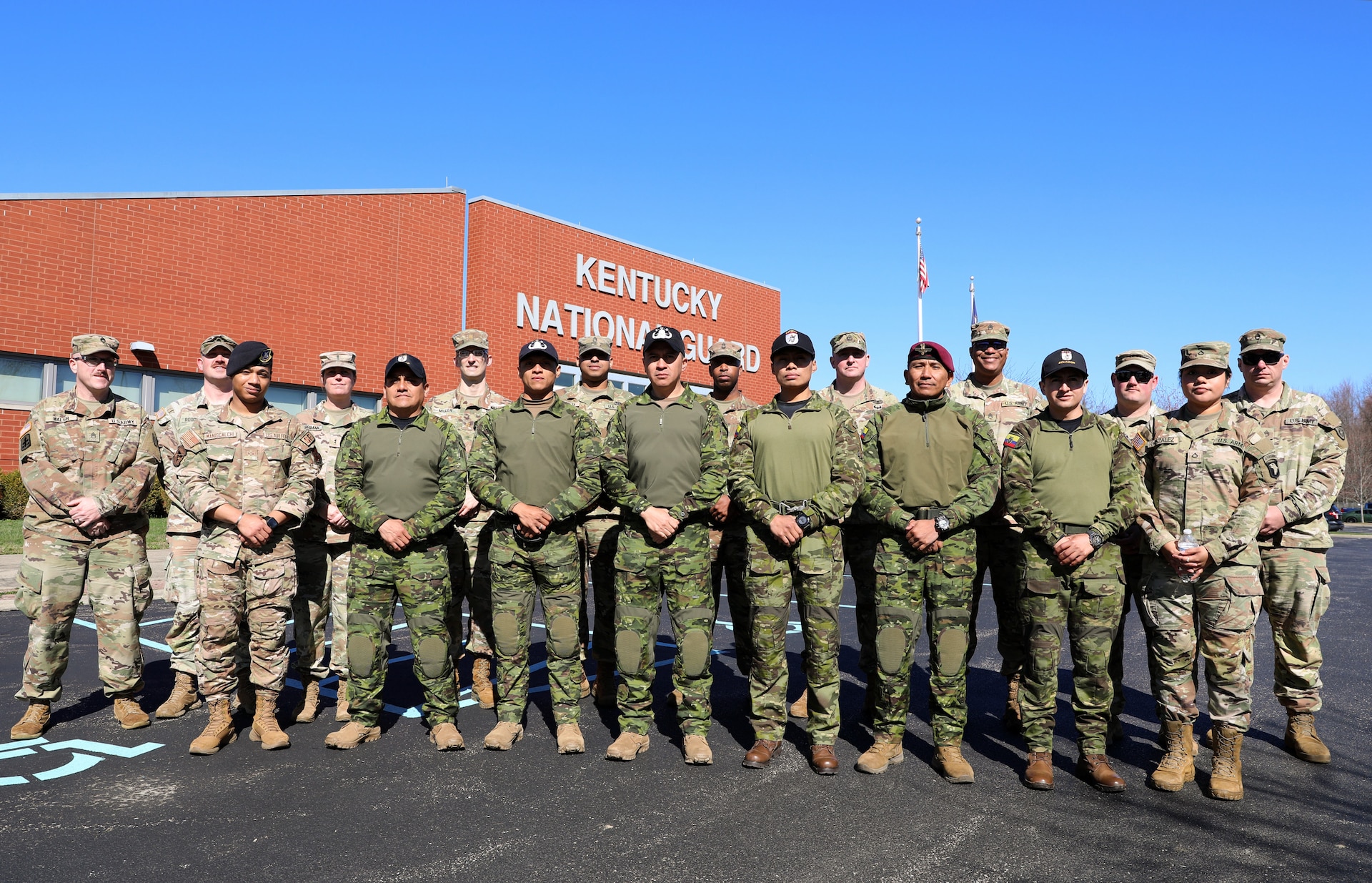 Ecuadorian Army soldiers participate in a State Partnership Program visit with the Kentucky Army National Guard’s 103rd Chemical Battalion at the unit’s readiness center in Burlington, Ky., March 12, 2026. The visit provided an opportunity for partner forces to exchange knowledge, strengthen professional relationships and enhance cooperation between the two militaries. (U.S. Army National Guard photo by Sgt. 1st Class Benjamin Crane)