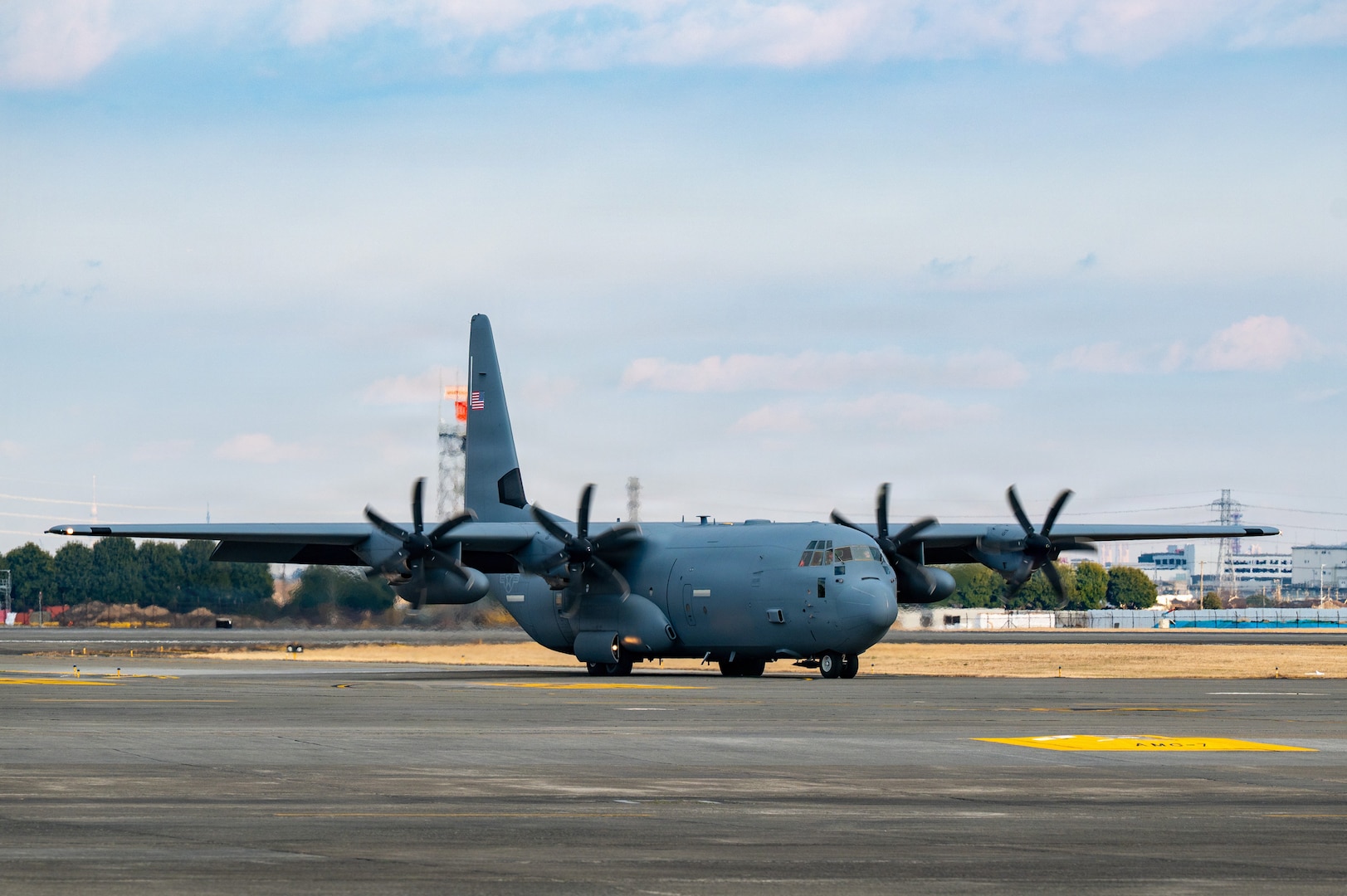 A U.S. Air Force C-130J Super Hercules assigned to the 36th Airlift Squadron taxis after landing at Yokota Air Base, Japan, March 10, 2026.