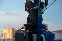 A simulated evacuee assigned to U.S. Forces Korea volunteer participates in a Non-combatant Evacuation Operation during exercise Freedom Shield 26 (FS26) at Yokota Air Base, Japan, March 10, 2026.