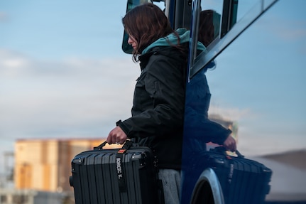 A simulated evacuee assigned to U.S. Forces Korea volunteer participates in a Non-combatant Evacuation Operation during exercise Freedom Shield 26 (FS26) at Yokota Air Base, Japan, March 10, 2026.