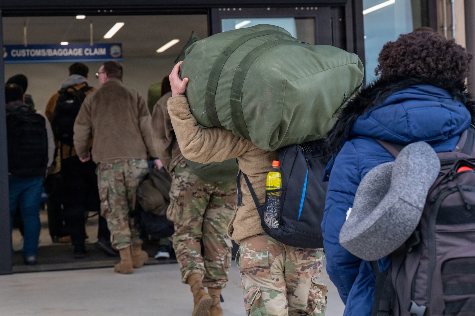 Simulated evacuees assigned to U.S. Forces Korea conduct in-processing during a simulated Non-combatant Evacuation Operation during exercise Freedom Shield 26 (FS26) at Yokota Air Base, Japan, March 10, 2026.