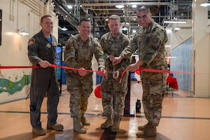 35th Fighter Wing leadership cuts the ribbon during the grand opening of the Bushido Fitness Center at Misawa Air Base, Japan, April 10, 2026. The facility adds new workout space for the installation and helps preserve fitness access while renovations continue at the Potter Fitness Center. (U.S. Air Force photo by Senior Airman Gavin Hameed)