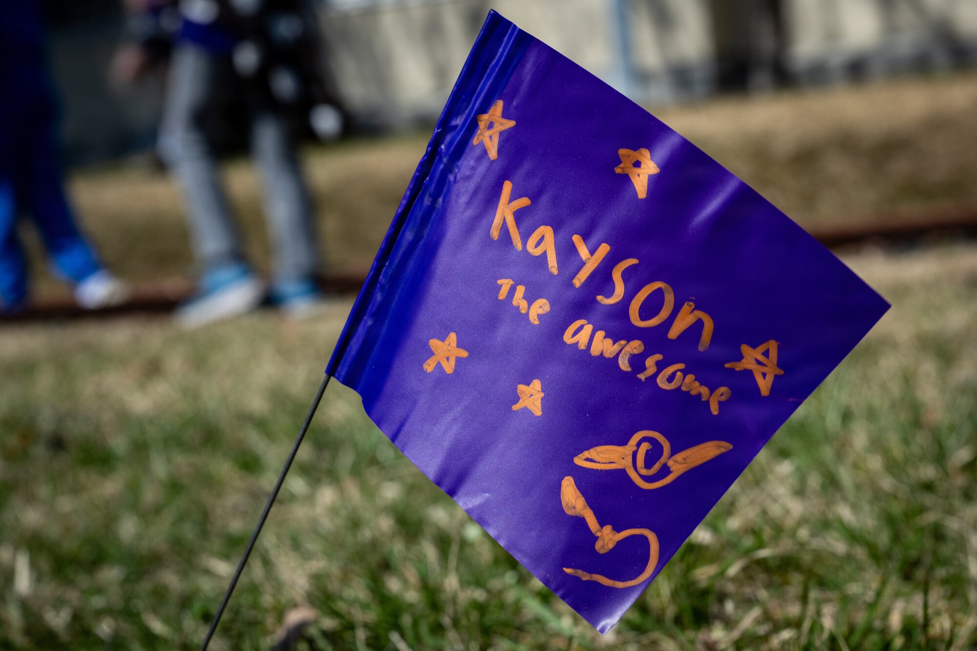 A purple flag is displayed at Misawa Air Base, Japan, April 10, 2026.
