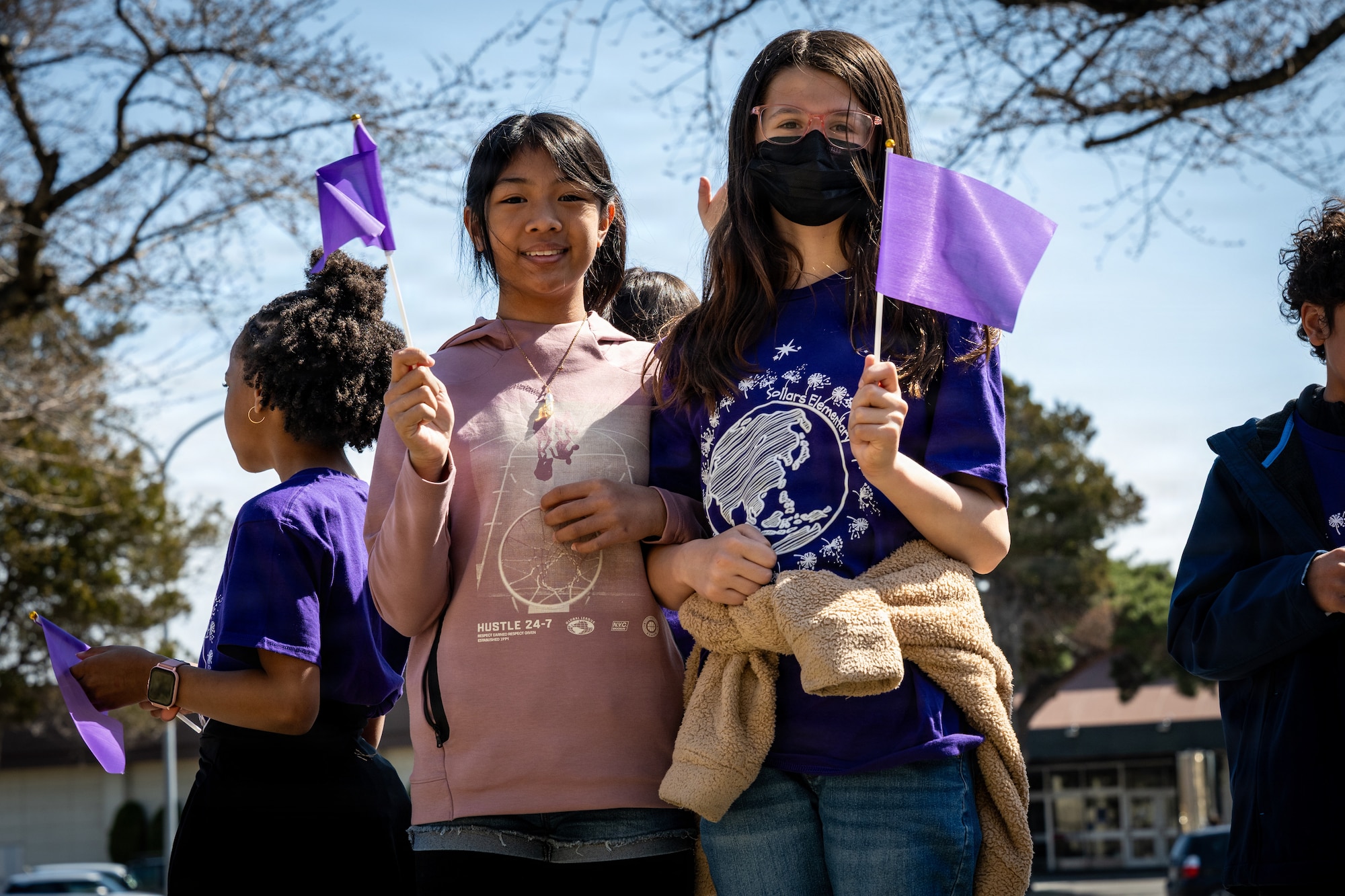 Sollars Elementary School children pose for a photo during the Month of the Military Child proclamation at Misawa Air Base, Japan, April 10, 2026.