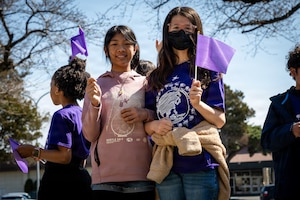 Sollars Elementary School children pose for a photo during the Month of the Military Child proclamation at Misawa Air Base, Japan, April 10, 2026.