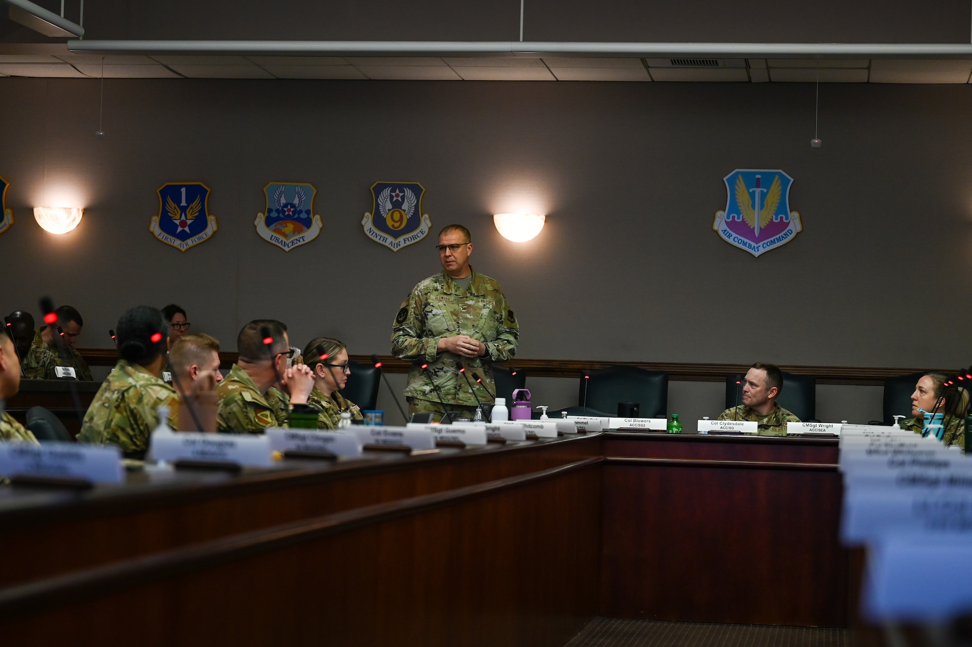 U.S. Air Force Col. Michael Blowers, deputy command surgeon for Air Combat Command, addresses attendees during the ACC Command Surgeon Conference at Joint Base Langley-Eustis, Virginia, March 31, 2026. The event brought leaders together to align on the future of operational medicine, a necessary step in preparing for strategic competition with near-peer adversaries. (U.S. Air Force photo by Marcus Bullock)