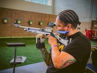 Army Capt. Channda Mitchell participates in the archery competition during the Army Recovery Care Program’s Army Trials, at Fort Bliss, Texas, Feb. 25 - March 5.