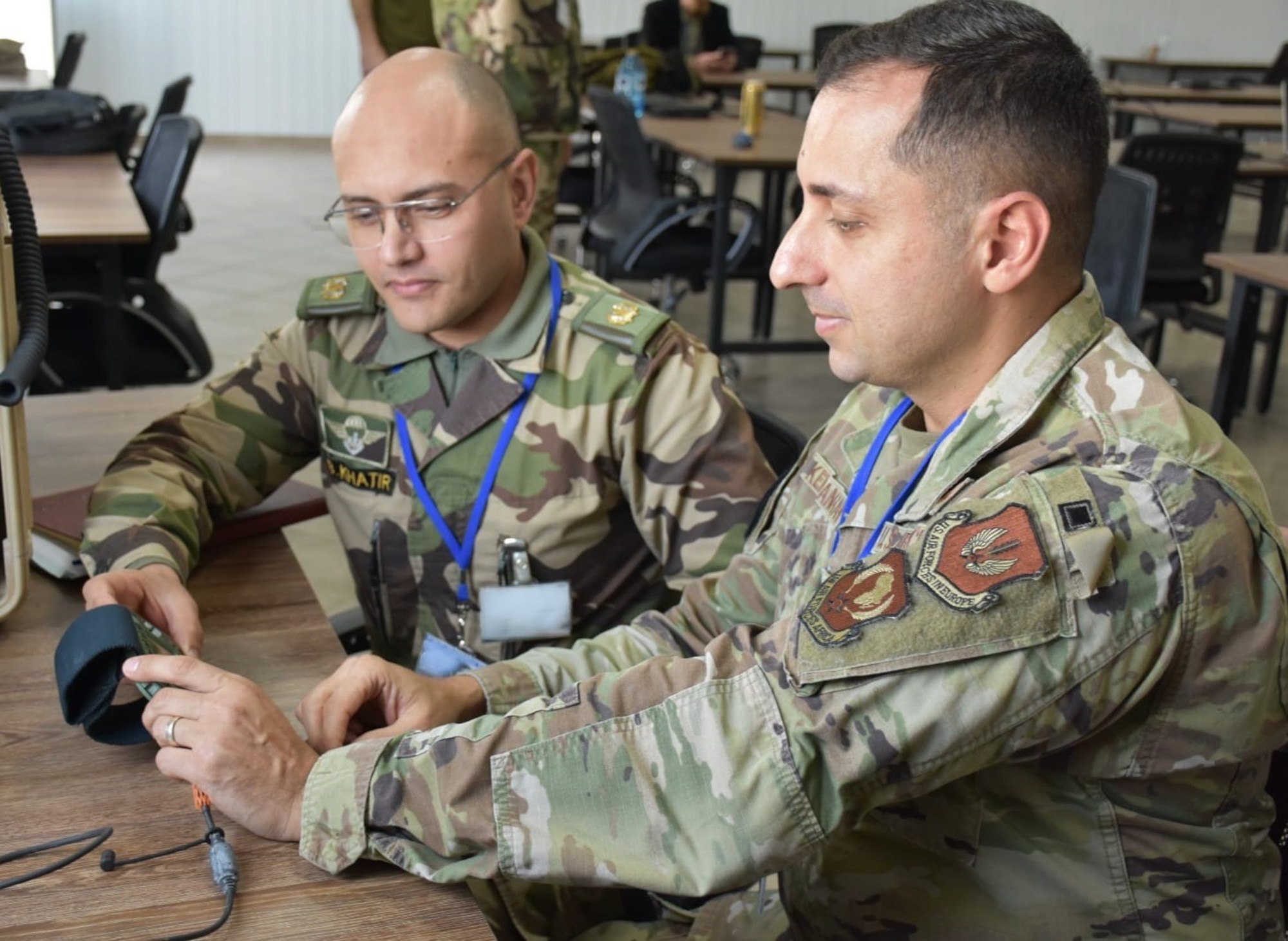 U.S. Air Force Master Sgt. Babak Kermanshahi and a member of the Royal Armed Forces of Morocco 