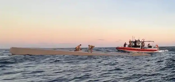 A third-generation long range interceptor (LRI III) cutter boat remains on scene after disrupting a low-profile smuggling vessel.