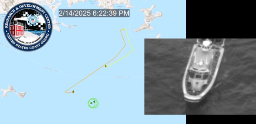 A U.S. Coast Guard Research and Development Center team conducts a search and rescue exercise near St. Thomas, U.S. Virgin Islands on Feb. 14, 2025.