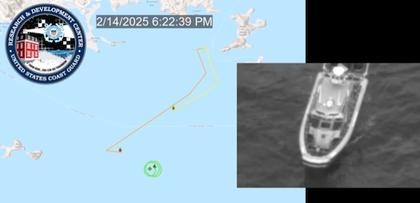 A U.S. Coast Guard Research and Development Center team conducts a search and rescue exercise near St. Thomas, U.S. Virgin Islands on Feb. 14, 2025.