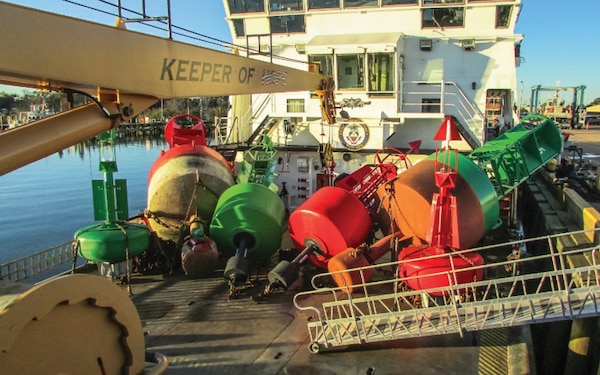 A mix of next-generation and legacy buoys on Coast Guard Cutter Barbara Mabrity. U.S. Coast Guard photo.