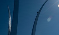A technician inspects the U.S. Air Force Memorial, Arlington, Va., March 24, 2026. Completed in 2006, the memorial undergoes cleaning and inspection every five years to preserve the structure’s appearance and integrity. (U.S Air Force photo by Airman 1st Class Arlene Carrara)