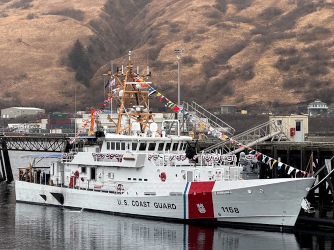 Coast Guard Cutter John Witherspoon at its homeport in Kodiak, Alaska, during its commissioning on April 3, 2025. U.S. Coast Guard photo.