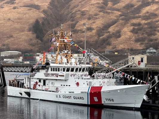 Coast Guard Cutter John Witherspoon at its homeport in Kodiak, Alaska, during its commissioning on April 3, 2025. U.S. Coast Guard photo.