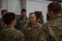 U.S. Air Force Maj. Gen. Lyle Drew, director Defense Threat Reduction Agency, meets with airmen from the 5th Maintenance Group at Minot Air Force Base, North Dakota, March 31, 2026.Lyle was given a tour of the base and learned about the global deterrence mission it serves.