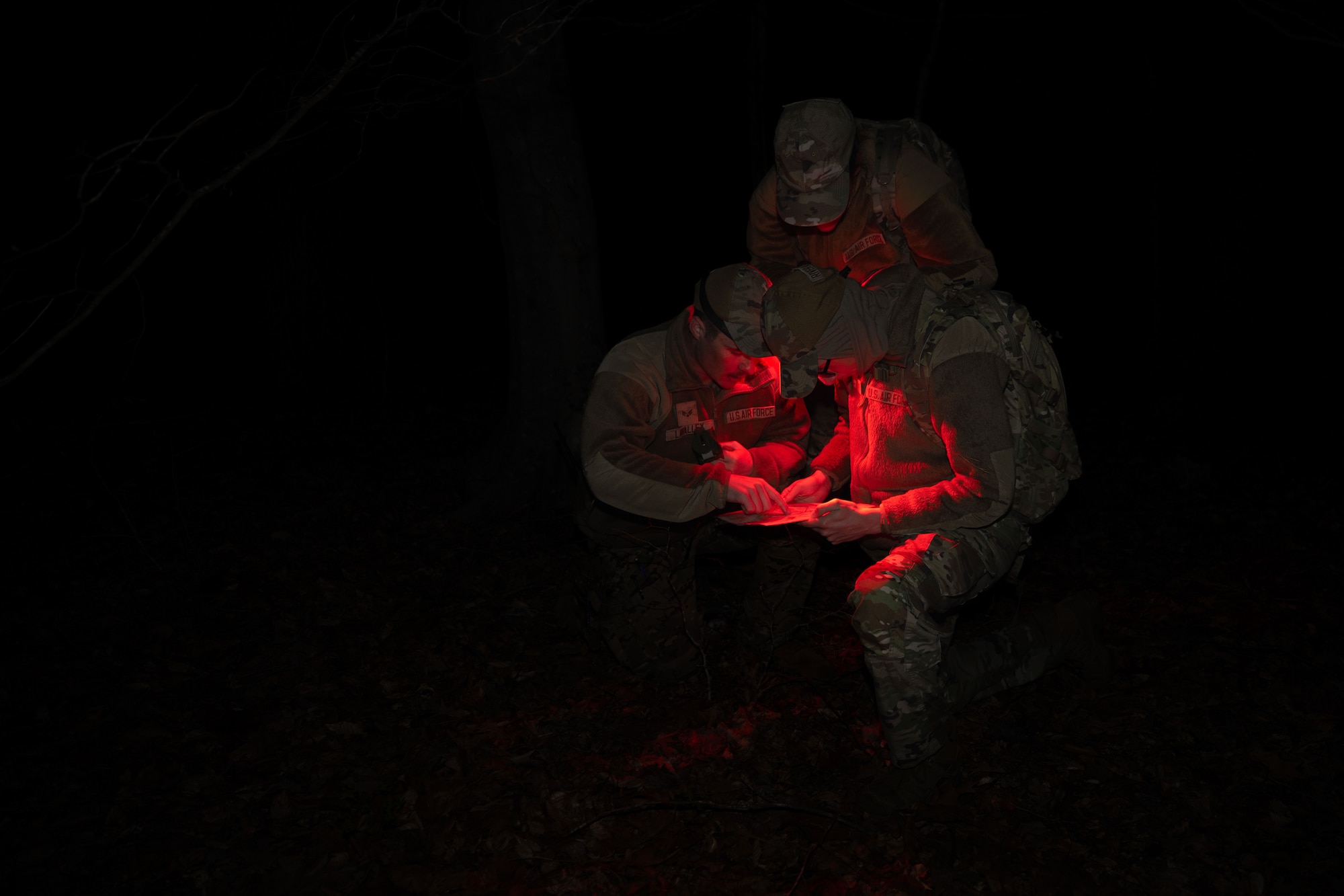 security forces airmen train on nighttime land navigation