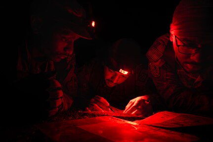 security forces airmen train on nighttime land navigation
