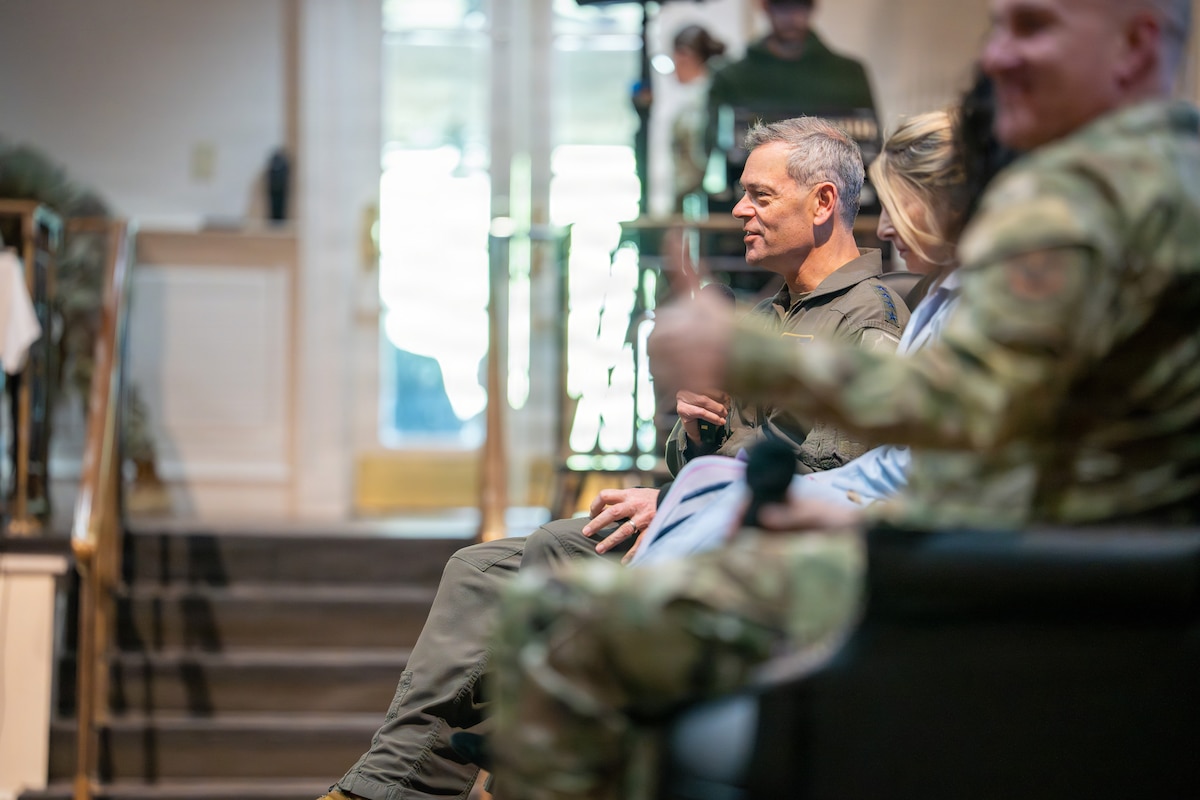 Gen. Ken Wilsbach, Air Force Chief of Staff, engages with participants during Air University’s Pre-Command Team Training at Maxwell Air Force Base, Alabama, April 9, 2026.