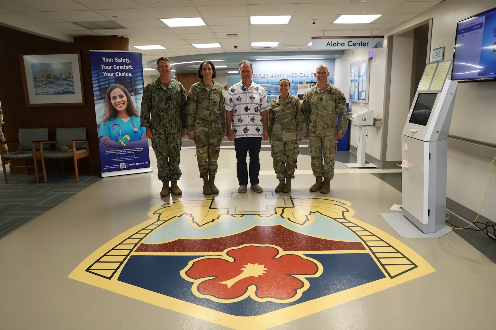 Hawaii’s U.S. Rep. Ed Case, center, poses for a photo with the leadership of Defense Health Network Indo-Pacific, Tripler Army Medical Center (TAMC), and U.S. Army Garrison Hawaii, during a visit at TAMC, Hawaii on April 9. The purpose of the visit was to update Rep. Case on TAMC’s capabilities and future plans, while advancing mission readiness, and prioritizing patient-centered care for Soldiers and their families stationed throughout the Indo-Pacific region. (Defense Health Agency photo by Khinna Kaminske)