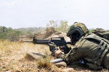 A Philippine Army soldier and U.S. Army Soldiers assigned to the 2nd Battalion, 21st Infantry Regiment, 3rd Mobile Brigade, 25th Infantry Division, engage targets during a blank-fire rehearsal ahead of a bilateral squad live-fire during Exercise Salaknib 2026 at Fort Magsaysay, Philippines, April 11, 2026.